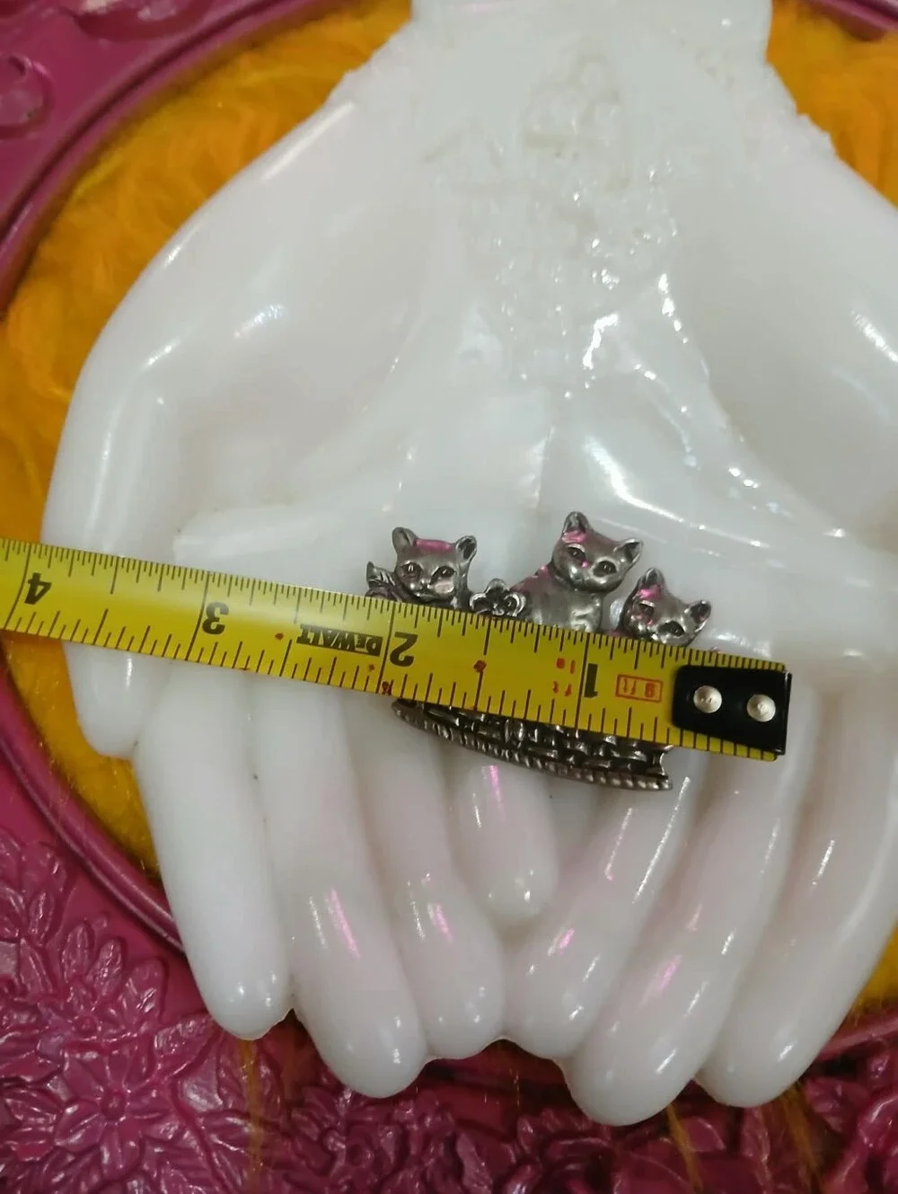 Vintage sterling Three Cats in a Basket Brooch